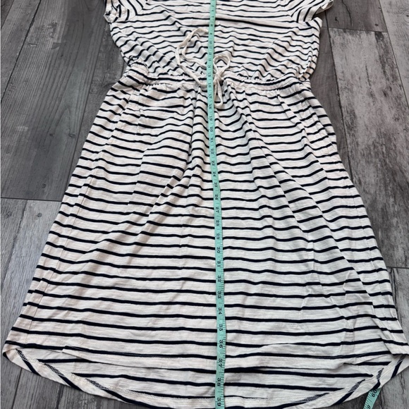 Pact Perfect Slub Weekend Dress White Striped L Organic Cotton Drawstring Casual - Picture 5 of 8